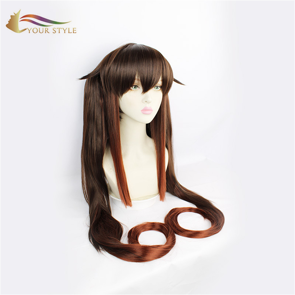 YOUR STYLE, Großhandel Cosplay Perücken Pferdeschwänze Dunkelbraun Synthetische Lange Gerade Perücken Für Halloween Kostüme Party Girl Perücke-YOUR STYLE, Synthetische Perücken Synthetische Haarverlängerung