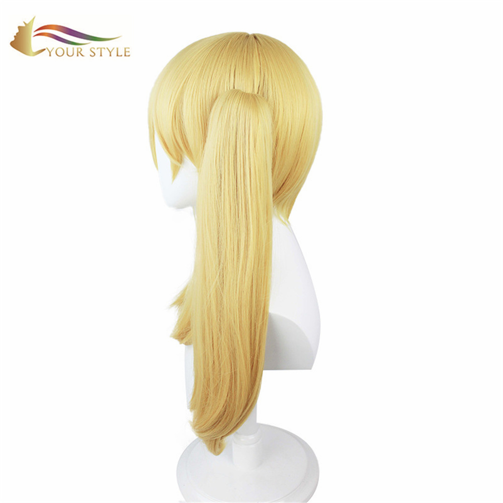 YOUR STYLE , Wholesael Cosplay Wigs Ponytails Yellow Synthetic Long Yellow Wig With Bangs Anime Costume Yellow Wigs  Party Wig Halloween Costume-YOUR STYLE, synthetic wigs synthetic hair extension