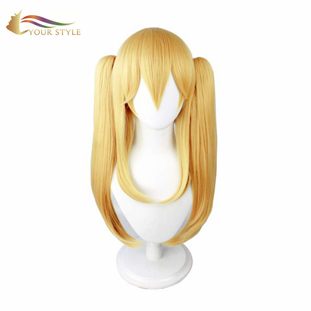 YOUR STYLE , Wholesael Cosplay Wigs Ponytails Yellow Synthetic Long Yellow Wig With Bangs Anime Costume Yellow Wigs  Party Wig Halloween Costume-YOUR STYLE, synthetic wigs synthetic hair extension