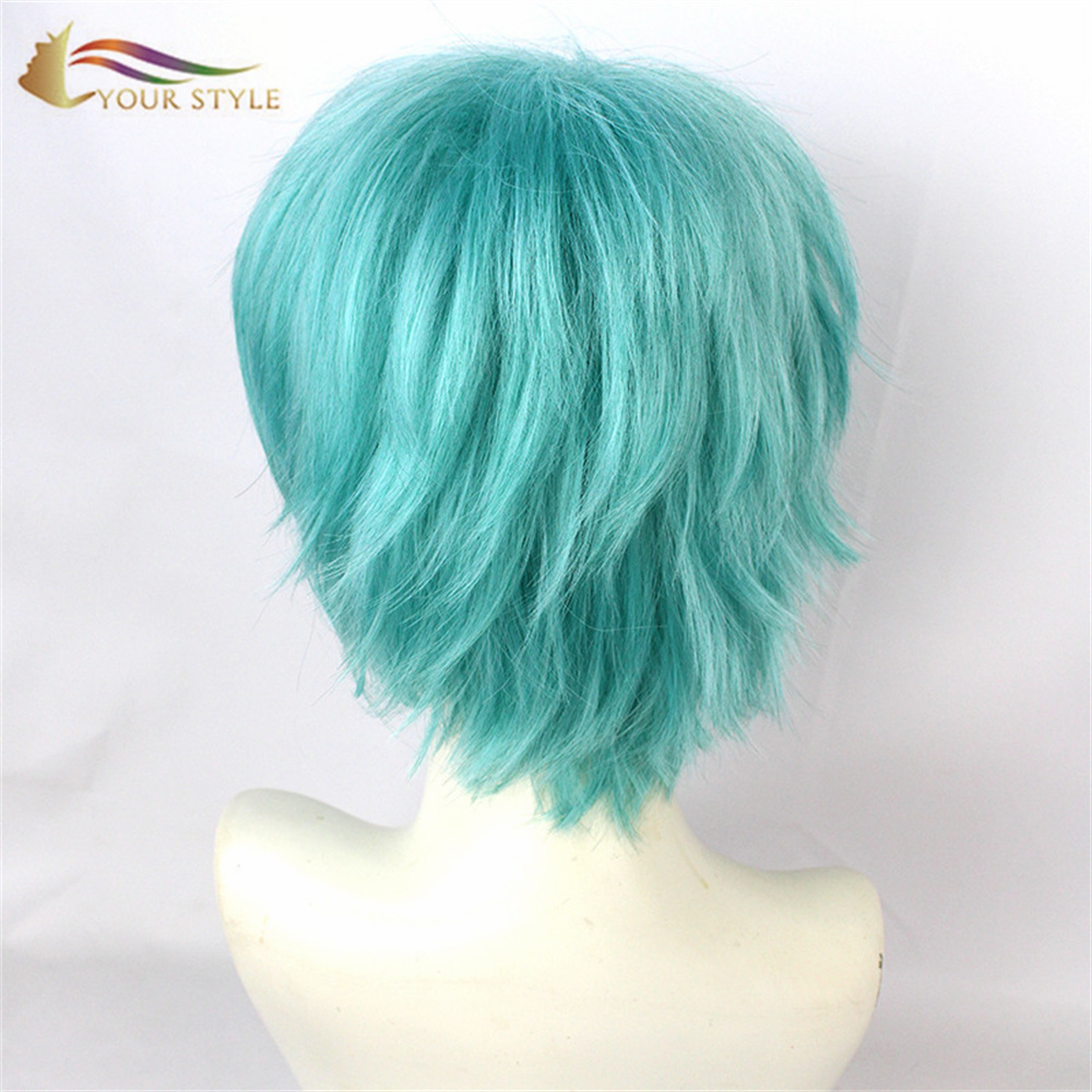 YOUR STYLE , Wholesale Cosplay Wigs Green Synthetic Mens Wigs Short Man Wig Boy Wig Cosplay Male Eigs Dhort Hair-YOUR STYLE, synthetic wigs synthetic hair extension