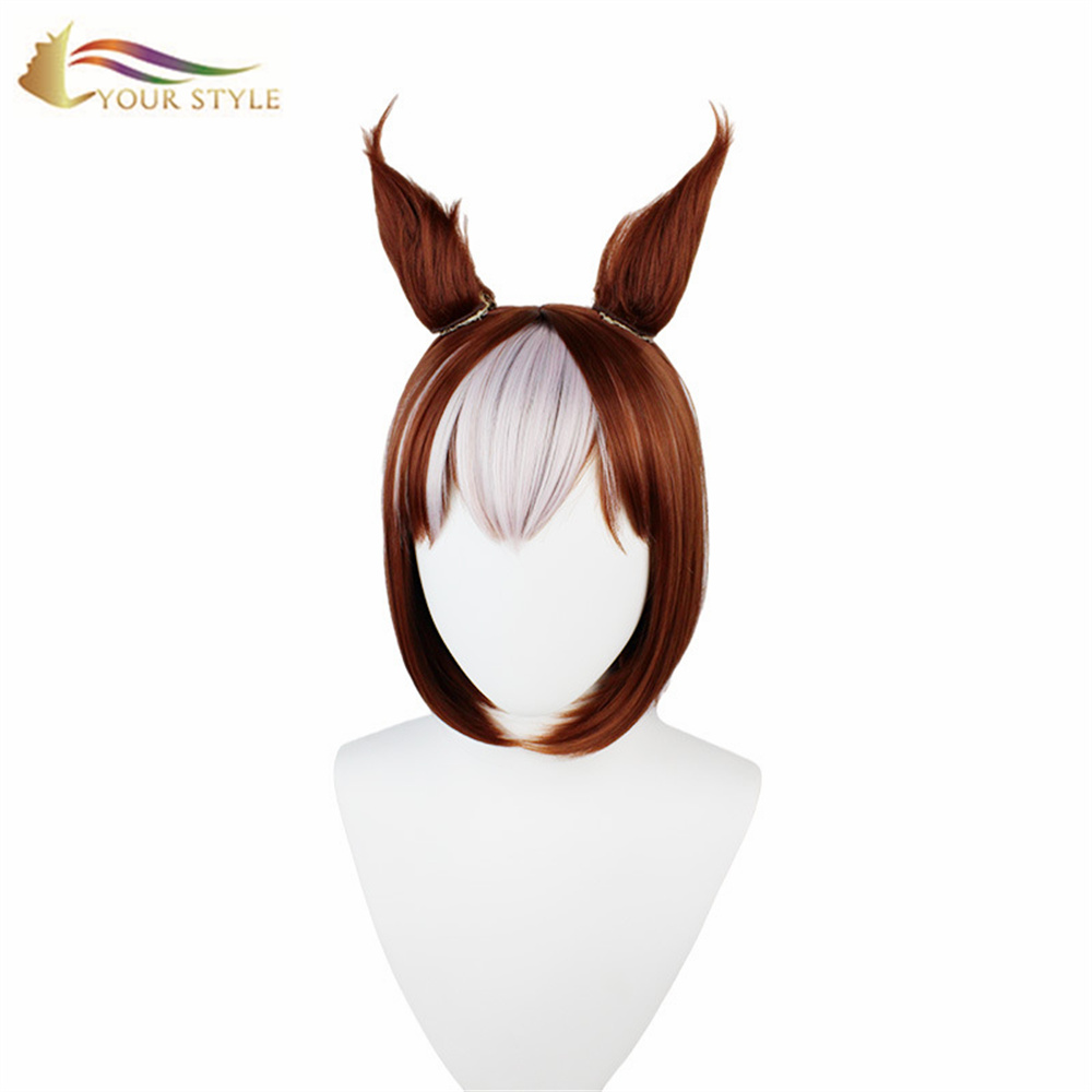 YOUR STYLE , Wholesale Cosplay Wig With Ears White Brown Synthetic wig Heat Resistant Costume Wig Hair Girl Party Halloween Wigs Party Women Female-YOUR STYLE, synthetic wigs synthetic hair extension