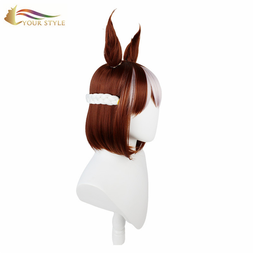 YOUR STYLE , Wholesale Cosplay Wig With Ears White Brown Synthetic wig Heat Resistant Costume Wig Hair Girl Party Halloween Wigs Party Women Female-YOUR STYLE, synthetic wigs synthetic hair extension