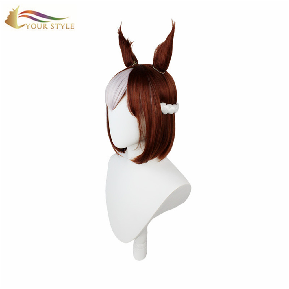 YOUR STYLE , Wholesale Cosplay Wig With Ears White Brown Synthetic wig Heat Resistant Costume Wig Hair Girl Party Halloween Wigs Party Women Female-YOUR STYLE, synthetic wigs synthetic hair extension