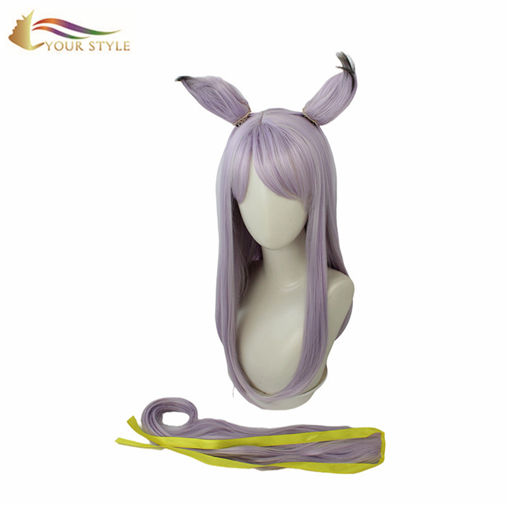 IL TUO STILE, Parrucche Cosplay Intere Con Le Orecchie Parrucca Sintetica Viola Chiaro Parrucca Del Partito Resistente Al Calore Costume Di Halloween Parrucche Dei Capelli Delle Donne Della Ragazza-IL TUO STILE, parrucche sintetiche estensione dei capelli sintetici