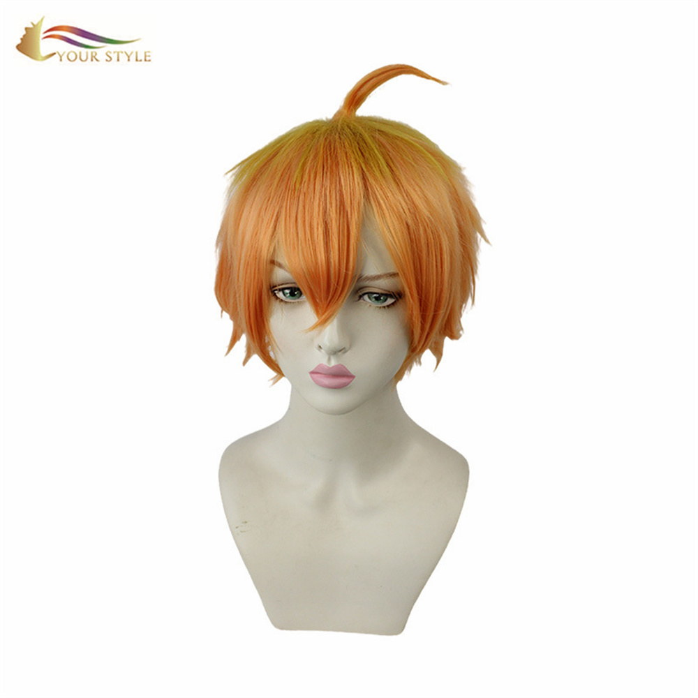 YOUR STYLE ,Wholesale Cosplay Wig Orange Synthetic Short Wig Short Haircuts For Boy Men Short Orange Wig Male Orange Yellow Cosplau Wig Pixie Wig Orange-YOUR STYLE, synthetic wigs synthetic hair extension