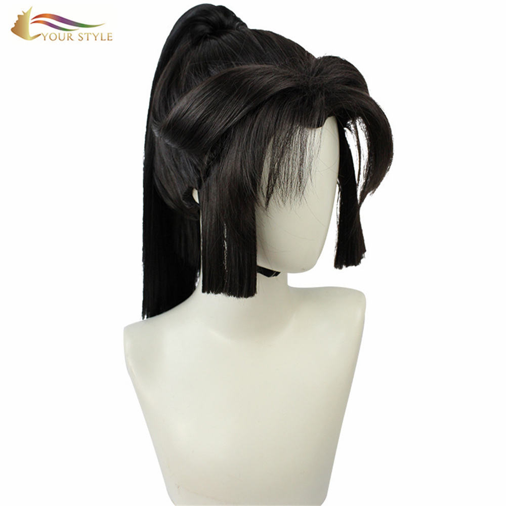 YOUR STYLE, Wholesale Black Ponytails Wigs Synthetic Costume Wig With Ponytail Halloween Hair Wigs-YOUR STYLE, synthetic wigs synthetic hair extension