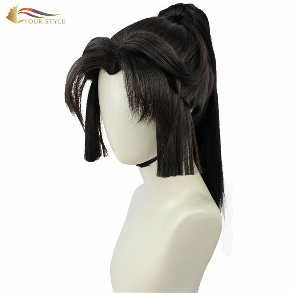 YOUR STYLE, Wholesale Black Ponytails Wigs Synthetic Costume Wig With Ponytail Halloween Hair Wigs-YOUR STYLE, synthetic wigs synthetic hair extension