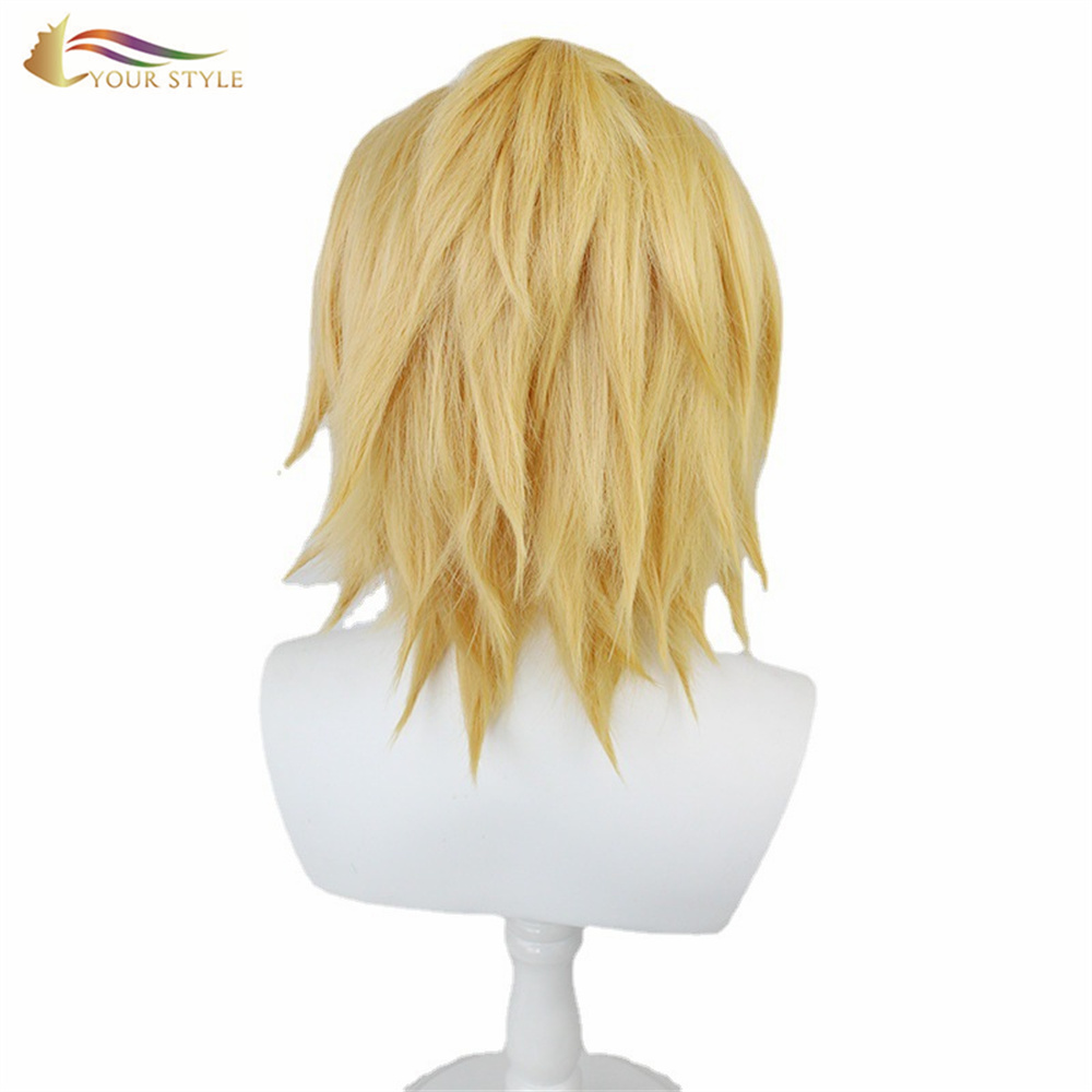 YOUR STYLE , Wholesale Short Fluffy Wig Yellow Wig Cosplay Male Synthetic Costume Wig Yellow Anime Party Wig Halloween Costume-YOUR STYLE, synthetic wigs synthetic hair extension