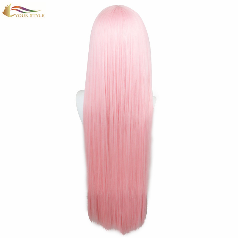 YOUR STYLE, Cosplay Wig Synthetic Long Straight Pink Wig With Bangs Halloween Wig Party Wig Girl Costume Wig Girl-YOUR STYLE, synthetic wigs synthetic hair extension