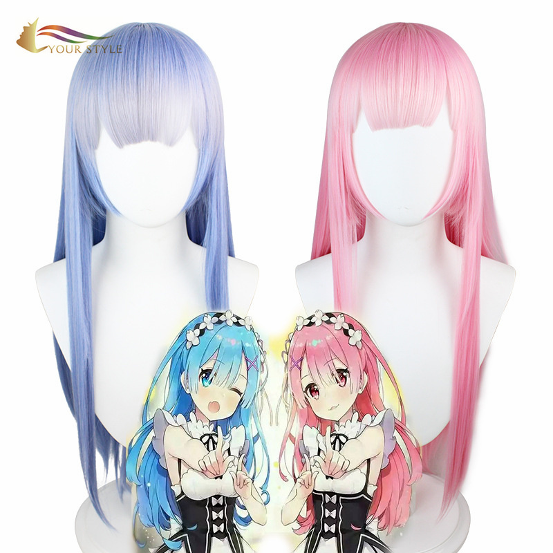 YOUR STYLE , Cosplay Wig Long Straight Wig Blue Pink Synthetic Long Wig Hair With Bangs Wigs For Halloween Costumes-YOUR STYLE, synthetic wigs synthetic hair extension