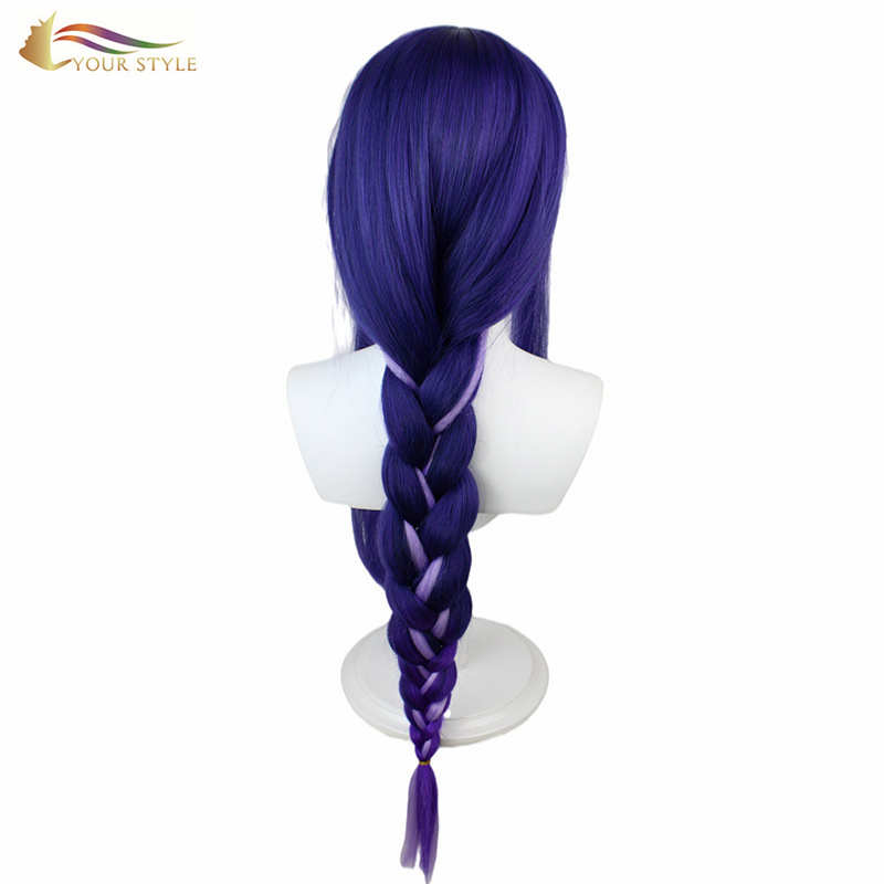 YOUR STYLE, cosplay lasulja vijolična sintetična dolga lasulja za ženske Temno vijolična lasulja s čopom Wog Perruqu Party Wig Halloween Costume-YOUR STYLE, sintetične lasulje sintetični lasni podaljški