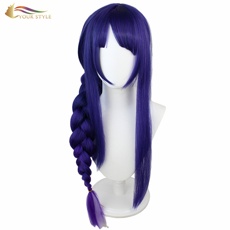 YOUR STYLE, cosplay lasulja vijolična sintetična dolga lasulja za ženske Temno vijolična lasulja s čopom Wog Perruqu Party Wig Halloween Costume-YOUR STYLE, sintetične lasulje sintetični lasni podaljški