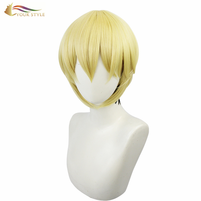 MOKHOA OA HAO , Ombre Yellow Short Wigs Synthetic Short Blonde Wigs Short Cut Wigs Short Pixie Cut Wigs Men Male Cosplay Party Wig Halloween Costume-SETAELE SA HAO, synthetic wigs synthetic hair extension