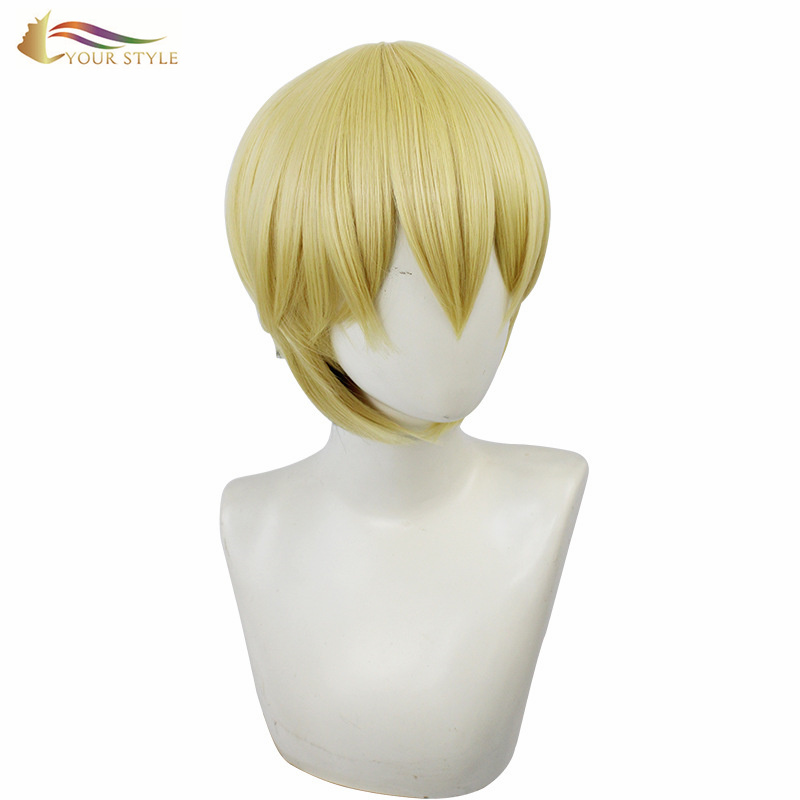 STAYELA SAKHO , ​​I-Ombre Yellow Short Wigs Synthetic Short Blonde Wig Short Cut Wigs Short Pixie Cut Wigs Amadoda Male Cosplay Party Iwigi I-Halloween Costume-ISITAYELA SAKHO, amawigi okwenziwa anwetshwayo ezinwele