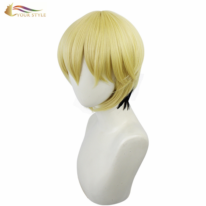 MOKHOA OA HAO , Ombre Yellow Short Wigs Synthetic Short Blonde Wigs Short Cut Wigs Short Pixie Cut Wigs Men Male Cosplay Party Wig Halloween Costume-SETAELE SA HAO, synthetic wigs synthetic hair extension