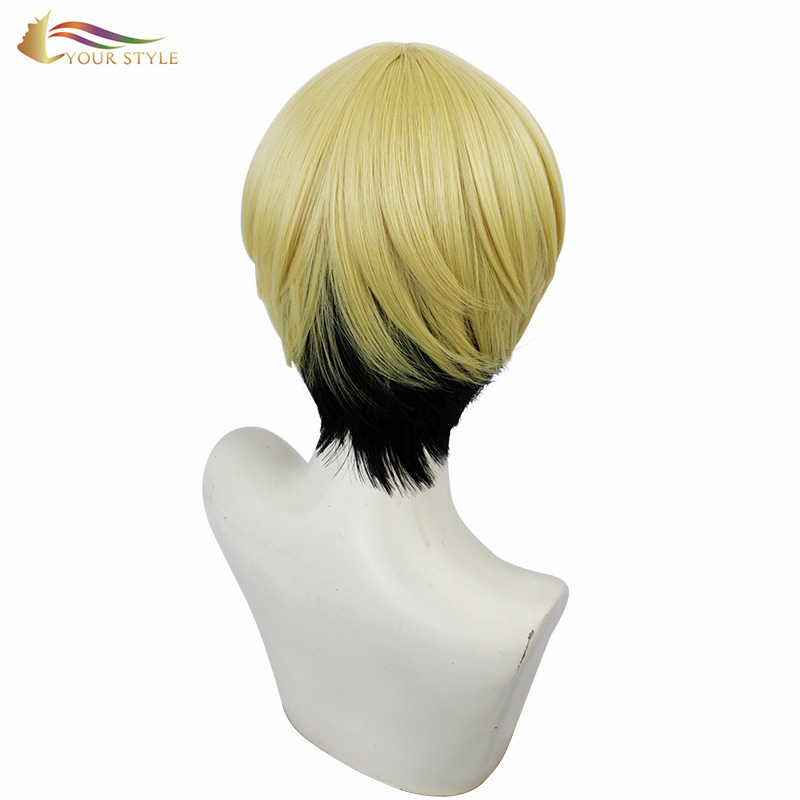 MOKHOA OA HAO , Ombre Yellow Short Wigs Synthetic Short Blonde Wigs Short Cut Wigs Short Pixie Cut Wigs Men Male Cosplay Party Wig Halloween Costume-SETAELE SA HAO, synthetic wigs synthetic hair extension