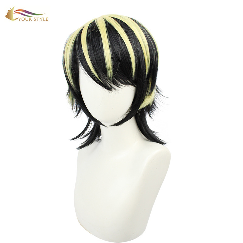 YOUR STYLE ,  Cosplay Wig Black Yellow Synthetic Short Wig Men Boy Male Wigs Short Hair Short Pixie Wig Hairstyles Party-YOUR STYLE, synthetic wigs synthetic hair extension