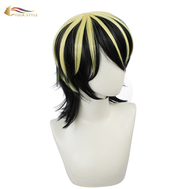 YOUR STYLE ,  Cosplay Wig Black Yellow Synthetic Short Wig Men Boy Male Wigs Short Hair Short Pixie Wig Hairstyles Party-YOUR STYLE, synthetic wigs synthetic hair extension