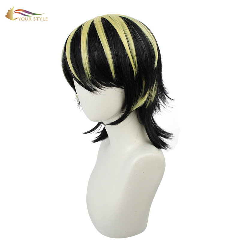 YOUR STYLE ,  Cosplay Wig Black Yellow Synthetic Short Wig Men Boy Male Wigs Short Hair Short Pixie Wig Hairstyles Party-YOUR STYLE, synthetic wigs synthetic hair extension