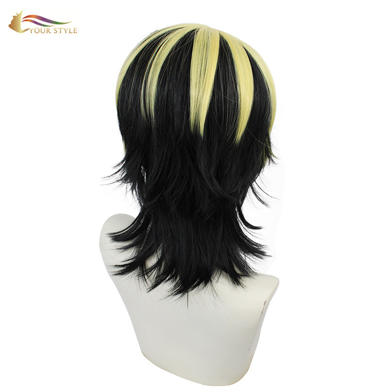 YOUR STYLE ,  Cosplay Wig Black Yellow Synthetic Short Wig Men Boy Male Wigs Short Hair Short Pixie Wig Hairstyles Party-YOUR STYLE, synthetic wigs synthetic hair extension