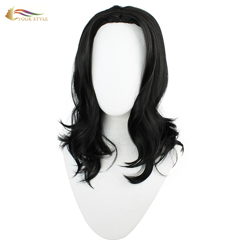 YOUR STYLE , Black Wavy Wig Medium Length Halloween Wigs Black Female Wigs Party Wig  Costume-YOUR STYLE, synthetic wigs synthetic hair extension