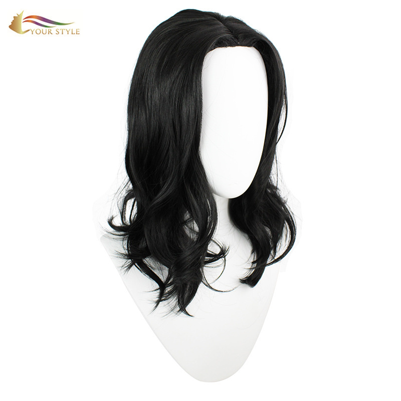 YOUR STYLE , Black Wavy Wig Medium Length Halloween Wigs Black Female Wigs Party Wig  Costume-YOUR STYLE, synthetic wigs synthetic hair extension