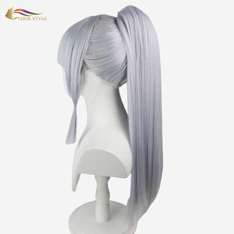 YOUR STYLE,  Cosplay Wig Ponytail Silver Blue Synthetic Wig Women Girl Ladies Female Party Wig Halloween Costume-YOUR STYLE, synthetic wigs synthetic hair extension