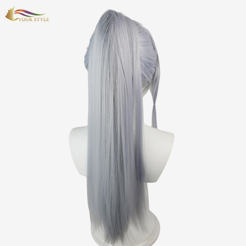 YOUR STYLE,  Cosplay Wig Ponytail Silver Blue Synthetic Wig Women Girl Ladies Female Party Wig Halloween Costume-YOUR STYLE, synthetic wigs synthetic hair extension