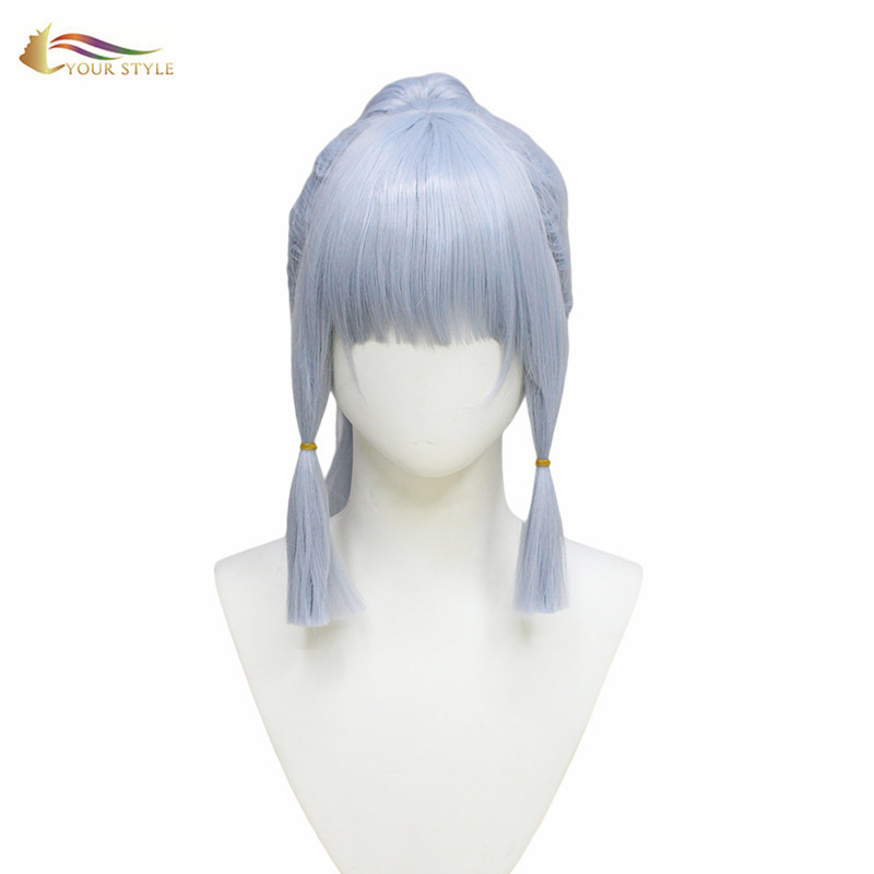 YOUR STYLE,  Cosplay Wig Ponytail Silver Blue Synthetic Wig Women Girl Ladies Female Party Wig Halloween Costume-YOUR STYLE, synthetic wigs synthetic hair extension