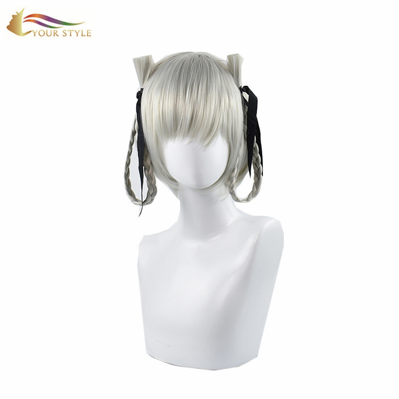 YOUR STYLE ,Cosplay Wig Silver Gray Braids Styled Synthetic Hair Wig Women Female Girl Party Wig Halloween Costume-YOUR STYLE, synthetic wigs synthetic hair extension