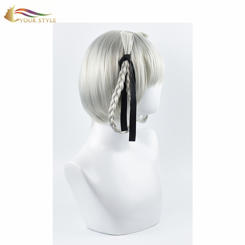 YOUR STYLE ,Cosplay Wig Silver Gray Braids Styled Synthetic Hair Wig Women Female Girl Party Wig Halloween Costume-YOUR STYLE, synthetic wigs synthetic hair extension