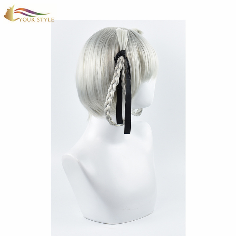 YOUR STYLE ,Cosplay Wig Silver Gray Braids Styled Synthetic Hair Wig Women Female Girl Party Wig Halloween Costume-YOUR STYLE, synthetic wigs synthetic hair extension