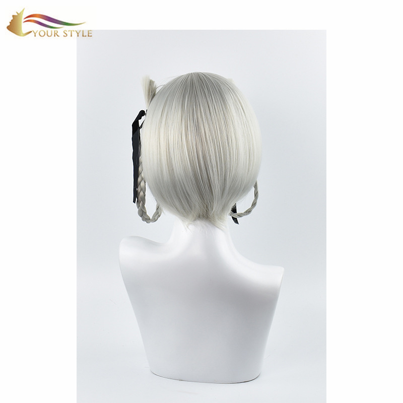 YOUR STYLE ,Cosplay Wig Silver Gray Braids Styled Synthetic Hair Wig Women Female Girl Party Wig Halloween Costume-YOUR STYLE, synthetic wigs synthetic hair extension