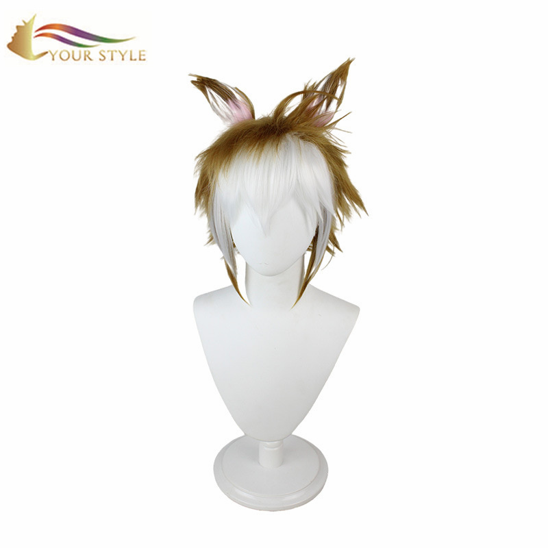 YOUR STYLE, Cosplay Wigs Ombre White Brown Short Wig with Ears Synthetic Wigs Short Pixie Cut Hair Cut Men Boy Male Party Wig Halloween Costume-YOUR STYLE, synthetic wigs synthetic hair extension