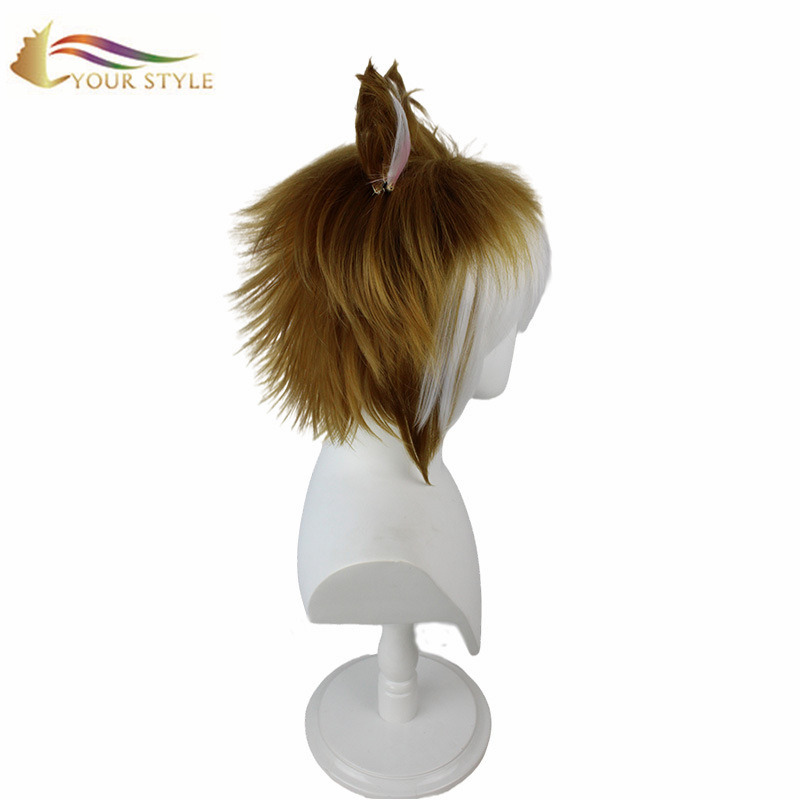 YOUR STYLE, Cosplay Wigs Ombre White Brown Short Wig with Ears Synthetic Wigs Short Pixie Cut Hair Cut Men Boy Male Party Wig Halloween Costume-YOUR STYLE, synthetic wigs synthetic hair extension