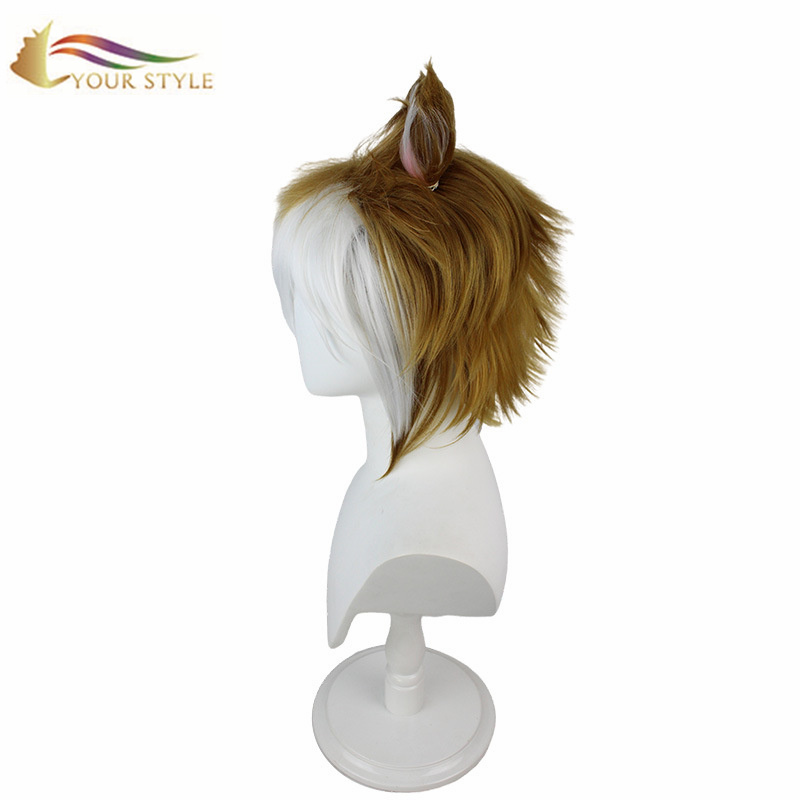 YOUR STYLE, Cosplay Wigs Ombre White Brown Short Wig with Ears Synthetic Wigs Short Pixie Cut Hair Cut Men Boy Male Party Wig Halloween Costume-YOUR STYLE, synthetic wigs synthetic hair extension