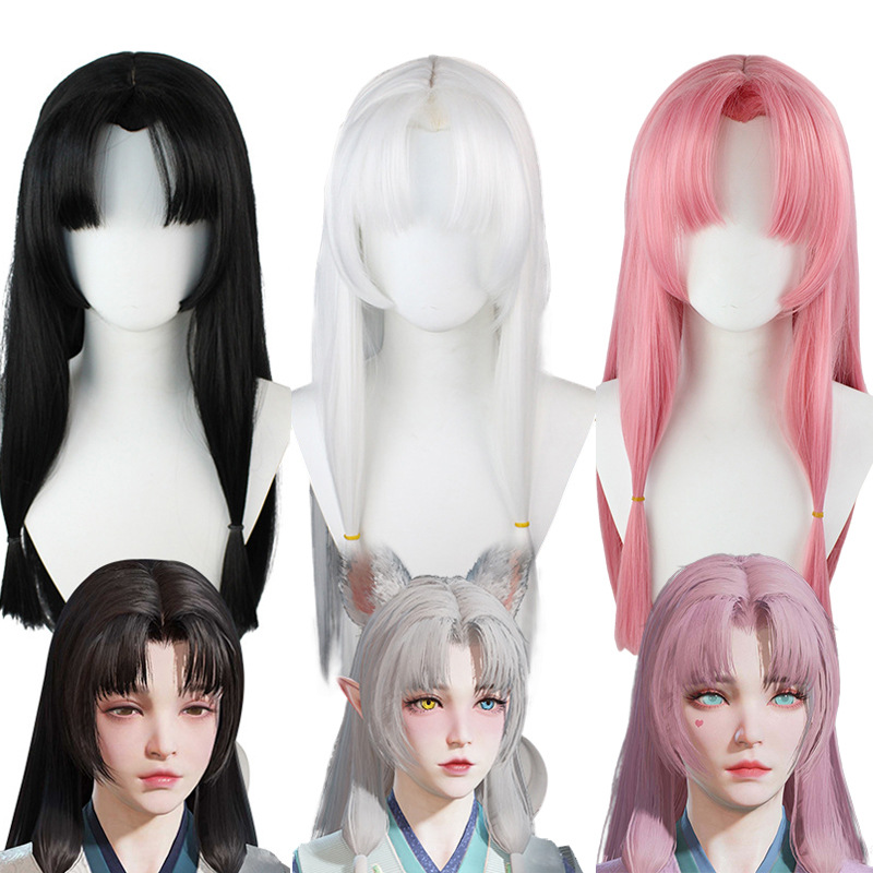 YOUR STYLE , Cosplay Wig Pink White Black Synthetic Long Straight Wigs Women Female Girl Anime Party Wig Halloween Costume-YOUR STYLE, synthetic wigs synthetic hair extension