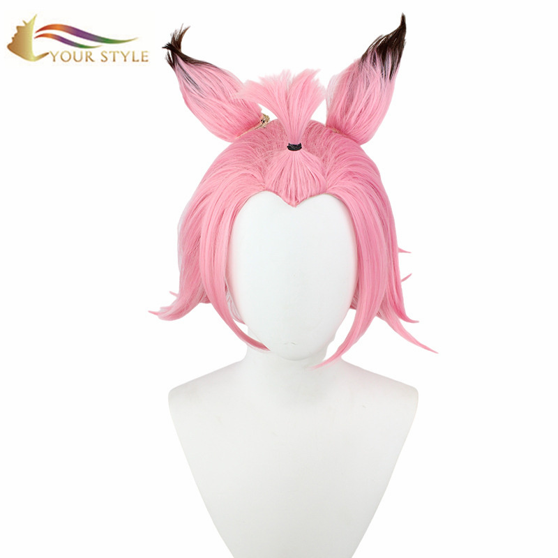 YOUR STYLE ,Cosplay Wigs With Ears Short Wig Pink Synthetic Wigs Women Female Girl Anime Party Wig Halloween Costume-YOUR STYLE, synthetic wigs synthetic hair extension