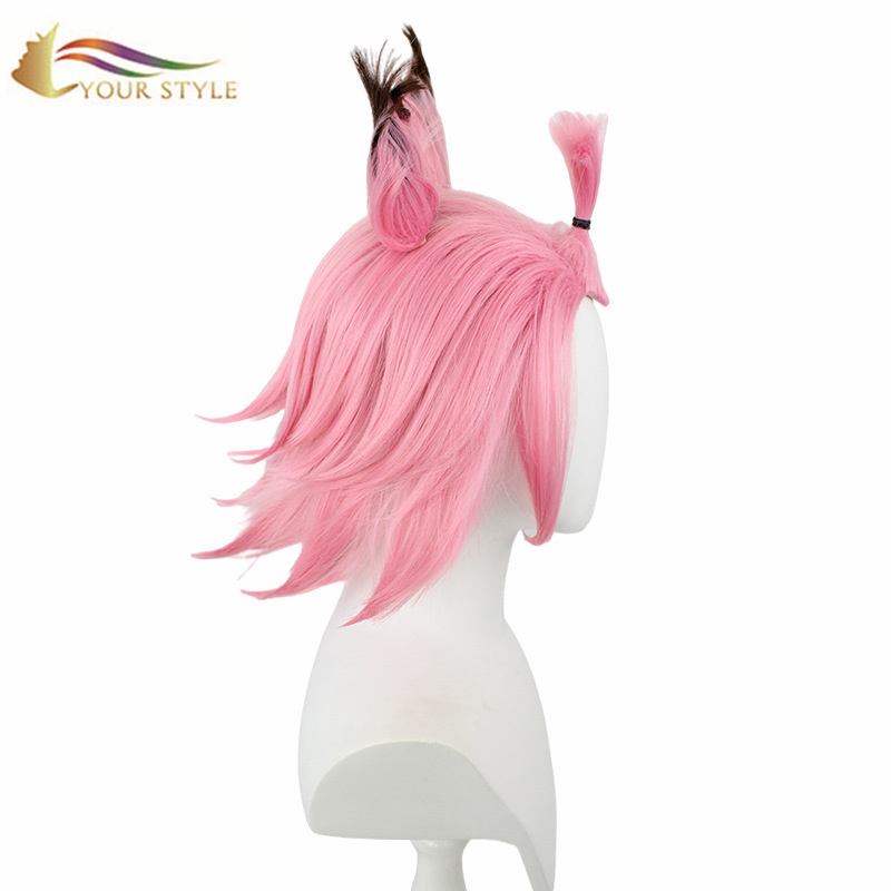 YOUR STYLE ,Cosplay Wigs With Ears Short Wig Pink Synthetic Wigs Women Female Girl Anime Party Wig Halloween Costume-YOUR STYLE, synthetic wigs synthetic hair extension