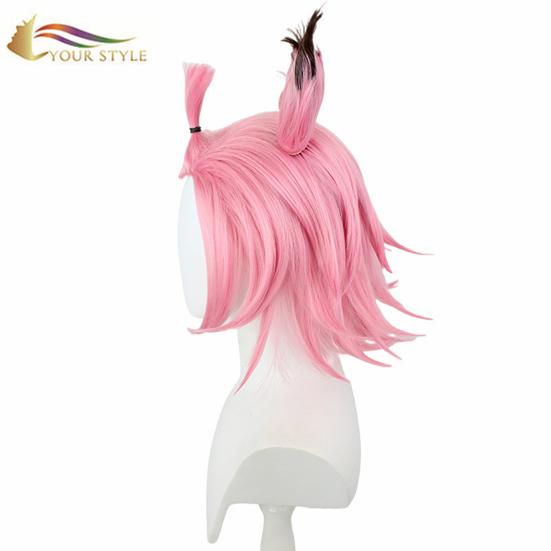 YOUR STYLE ,Cosplay Wigs With Ears Short Wig Pink Synthetic Wigs Women Female Girl Anime Party Wig Halloween Costume-YOUR STYLE, synthetic wigs synthetic hair extension