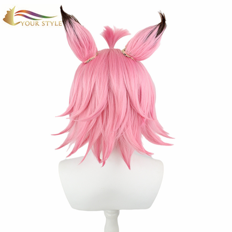 YOUR STYLE ,Cosplay Wigs With Ears Short Wig Pink Synthetic Wigs Women Female Girl Anime Party Wig Halloween Costume-YOUR STYLE, synthetic wigs synthetic hair extension