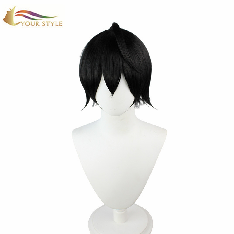 YOUR STYLE ,  Cosplay Wig Black Short Wigs Synthetic Wigs Short Pixie Cut Haircut Wigs Men Boy Male Party Wig Halloween Costume-YOUR STYLE, synthetic wigs synthetic hair extension