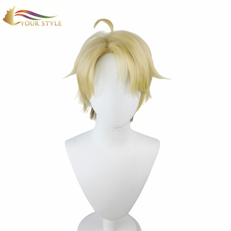 YOUR STYLE  ，Cosplay Wigs Blonde Yellow Synthetic Short Wigs Fluffy Short Hairstyle Japanese Men Boy Male Party Wig Halloween Costume-YOUR STYLE, synthetic wigs synthetic hair extension