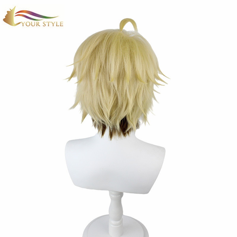 YOUR STYLE  ，Cosplay Wigs Blonde Yellow Synthetic Short Wigs Fluffy Short Hairstyle Japanese Men Boy Male Party Wig Halloween Costume-YOUR STYLE, synthetic wigs synthetic hair extension