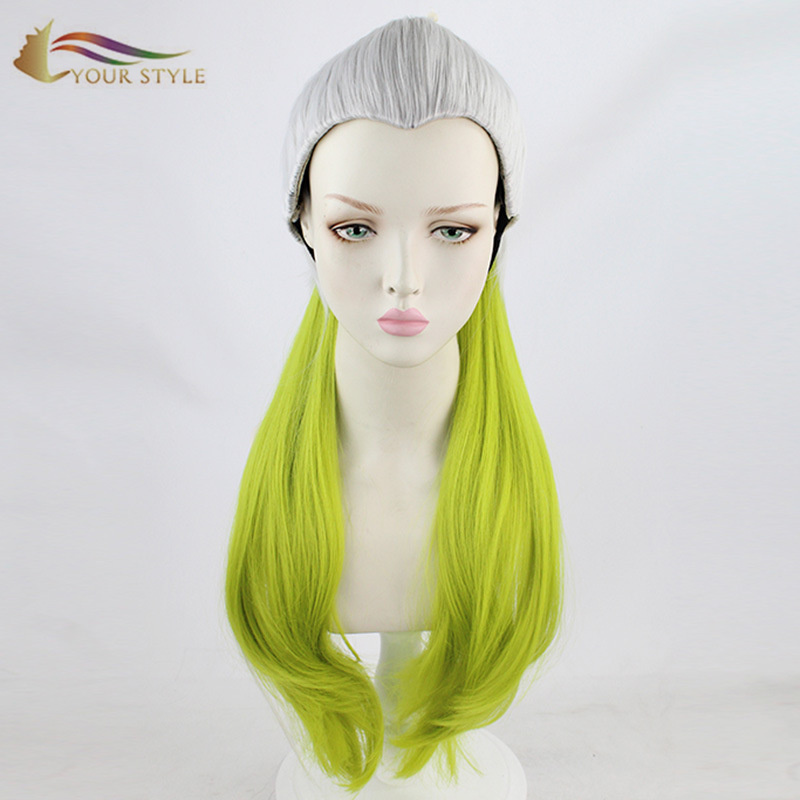 YOUR STYLE , Wig Exporters Long Cosplay Wig Black Ombre Silver Light Green-YOUR STYLE, synthetic wigs synthetic hair extension