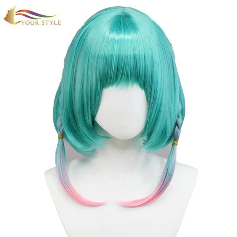 YOUR STYLE , Wig Factories In China Short Straight BOB Wig With Braids Green Synthetic Cosplay Wigs-YOUR STYLE, synthetic wigs synthetic hair extension