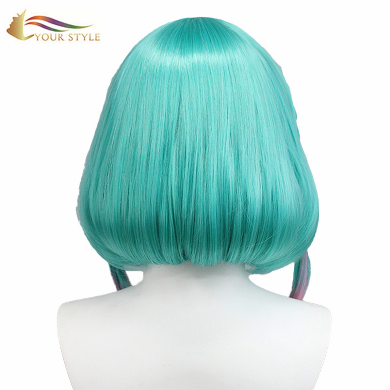 YOUR STYLE , Wig Factories In China Short Straight BOB Wig With Braids Green Synthetic Cosplay Wigs-YOUR STYLE, synthetic wigs synthetic hair extension