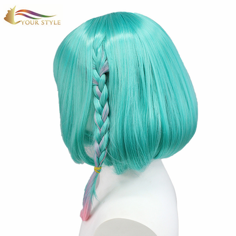 YOUR STYLE , Wig Factories In China Short Straight BOB Wig With Braids Green Synthetic Cosplay Wigs-YOUR STYLE, synthetic wigs synthetic hair extension